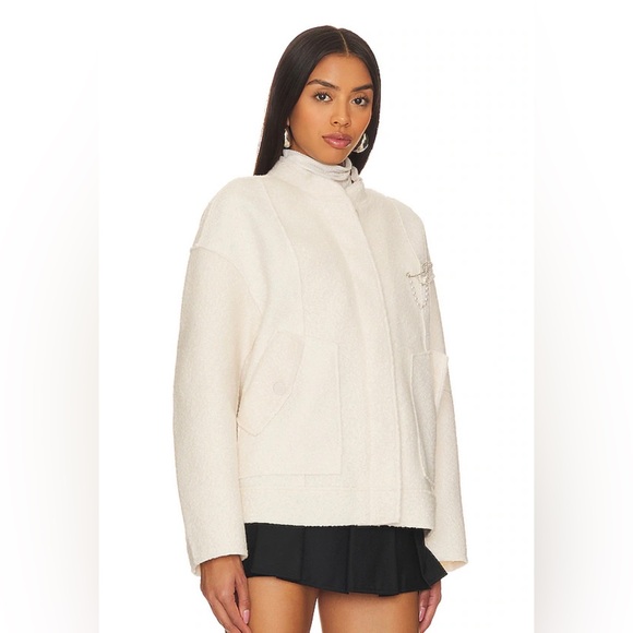 Free People Willow Embellished Bomber Jacket in Ivory Brand New Size XS oversize - Picture 4 of 13